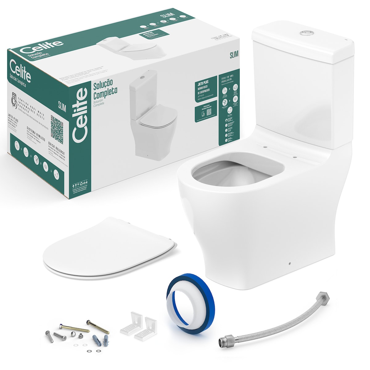 Kit de sanitario, asiento y elementos de instalación Blanco Brillo CELITE SLIM 1327230010300 Celite