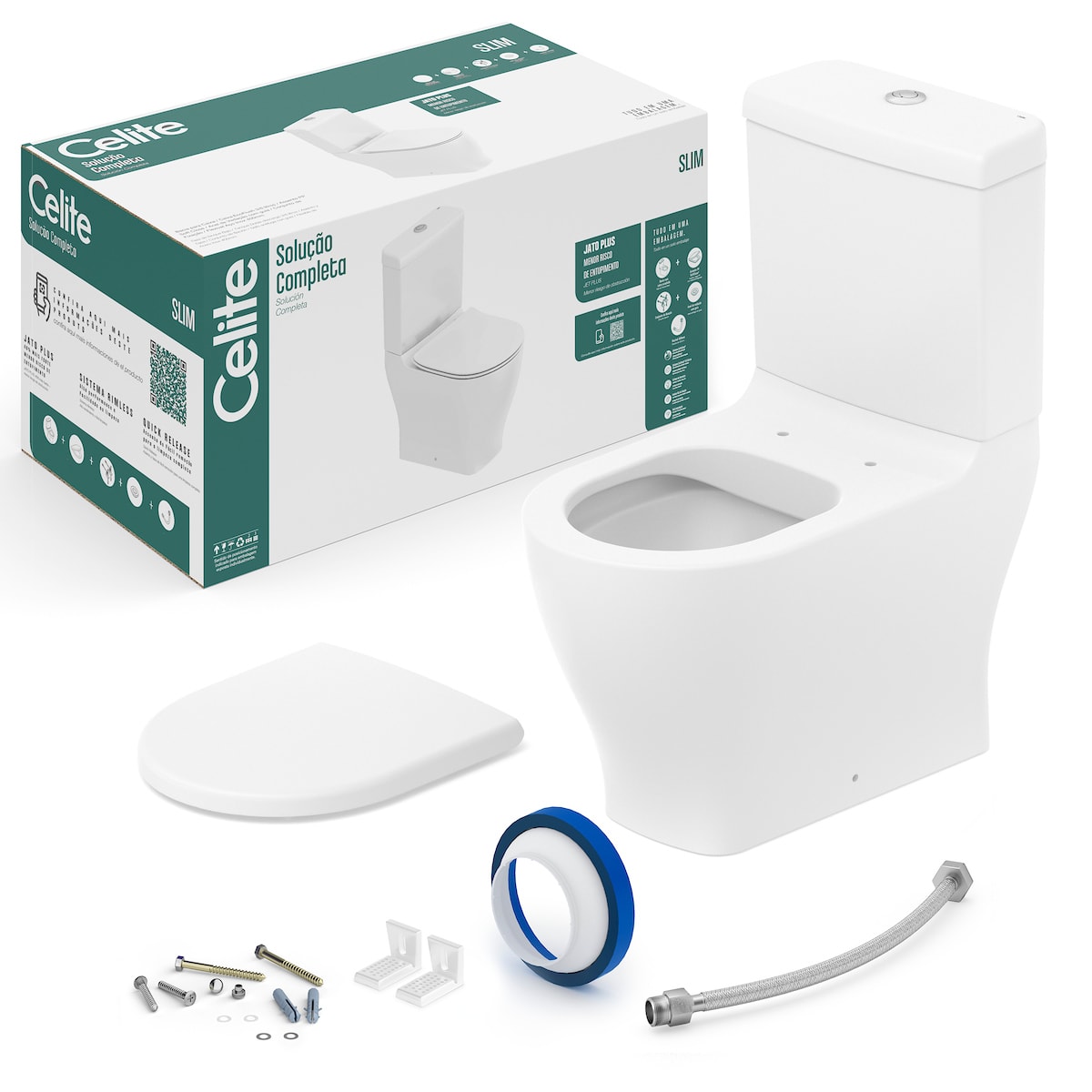 Kit de sanitario, asiento y elementos de instalación Blanco Mate CELITE SLIM 1327230620308 Celite