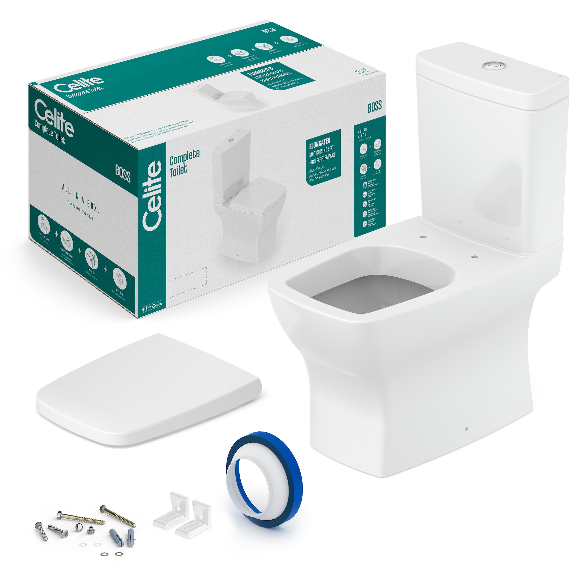 Kit de sanitario con asiento y elementos de instalación BLANCO BRILLO BOSS 1897230011300 Celite