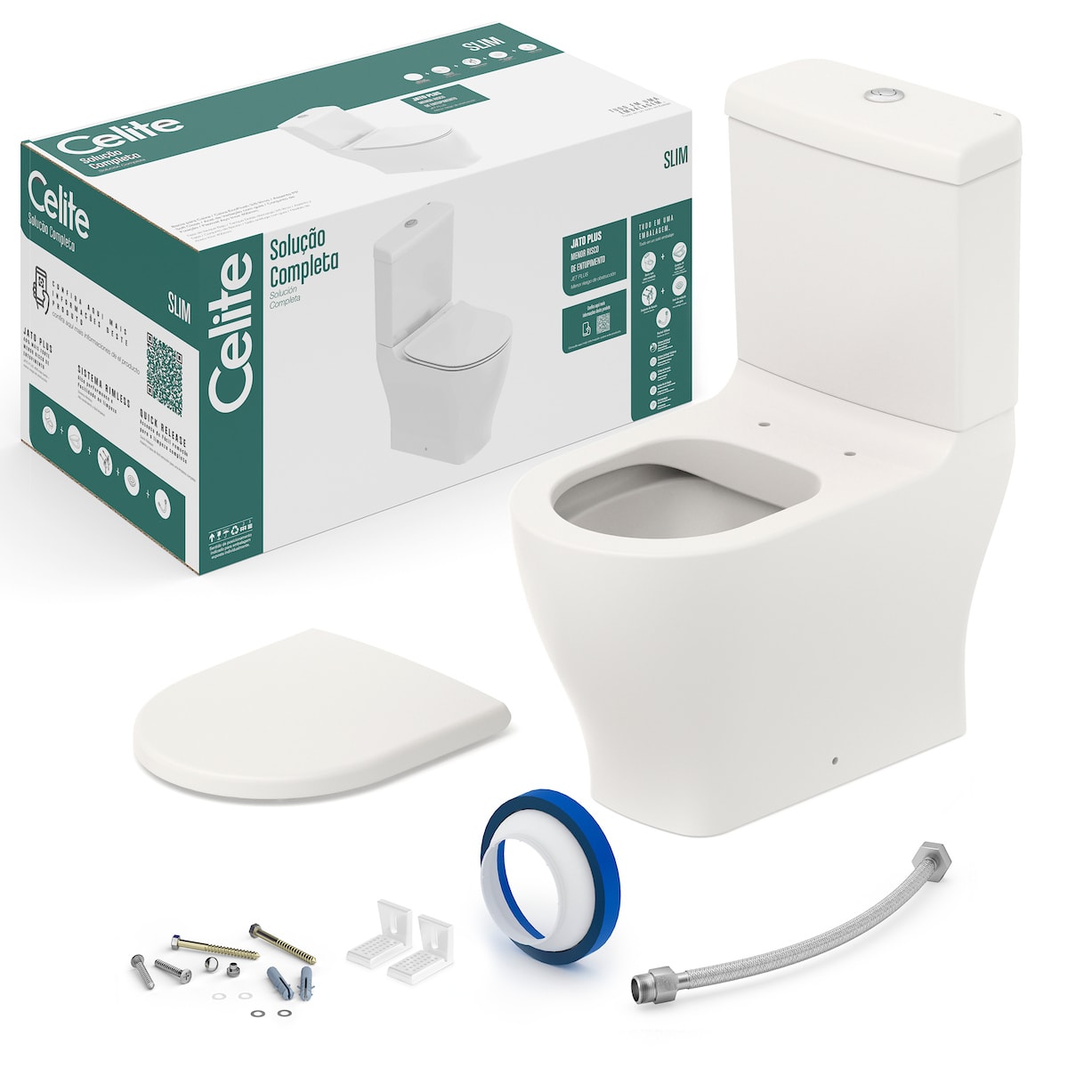 Kit de sanitario, asiento y elementos de instalación Beige CELITE SLIM 1327230650308 Celite